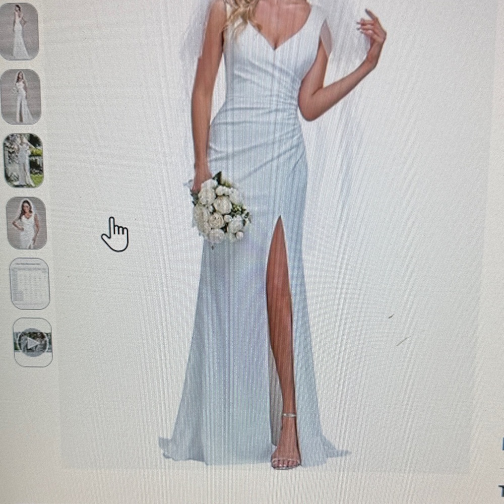 Ever Pretty White V-Neck Satin Wedding Gown with Front Slit